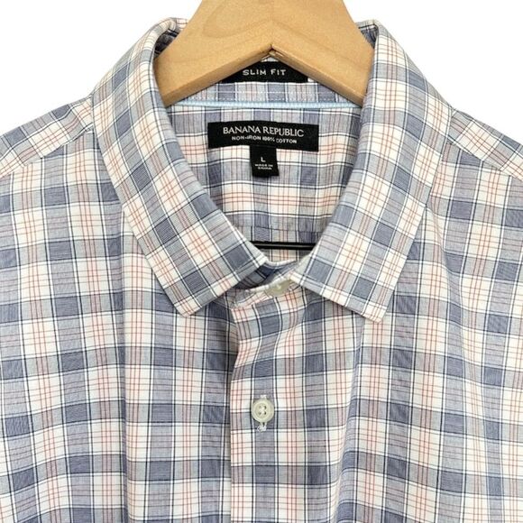 Banana Republic Men's Non-Iron Plaid Slim Fit Button Down Shirt Long Sleeves - Picture 2 of 9